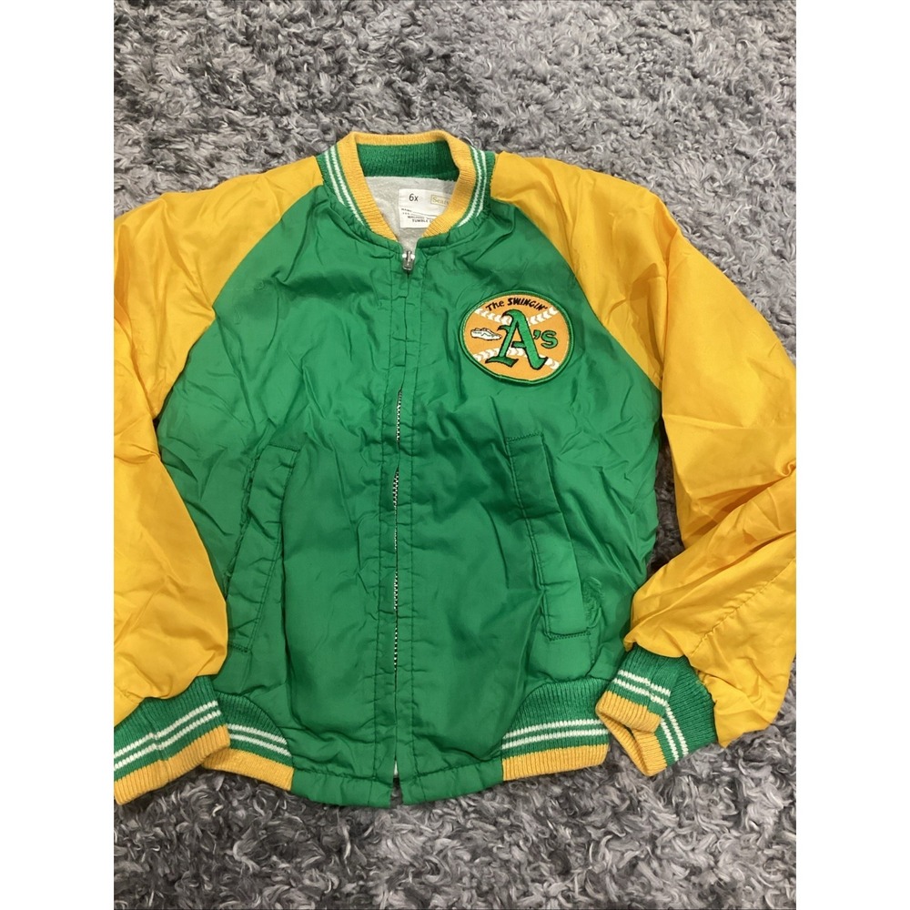 Vintage Sears Kids Loved Baseball Jacket Swinging A'S JACKET Preowned Size 6X